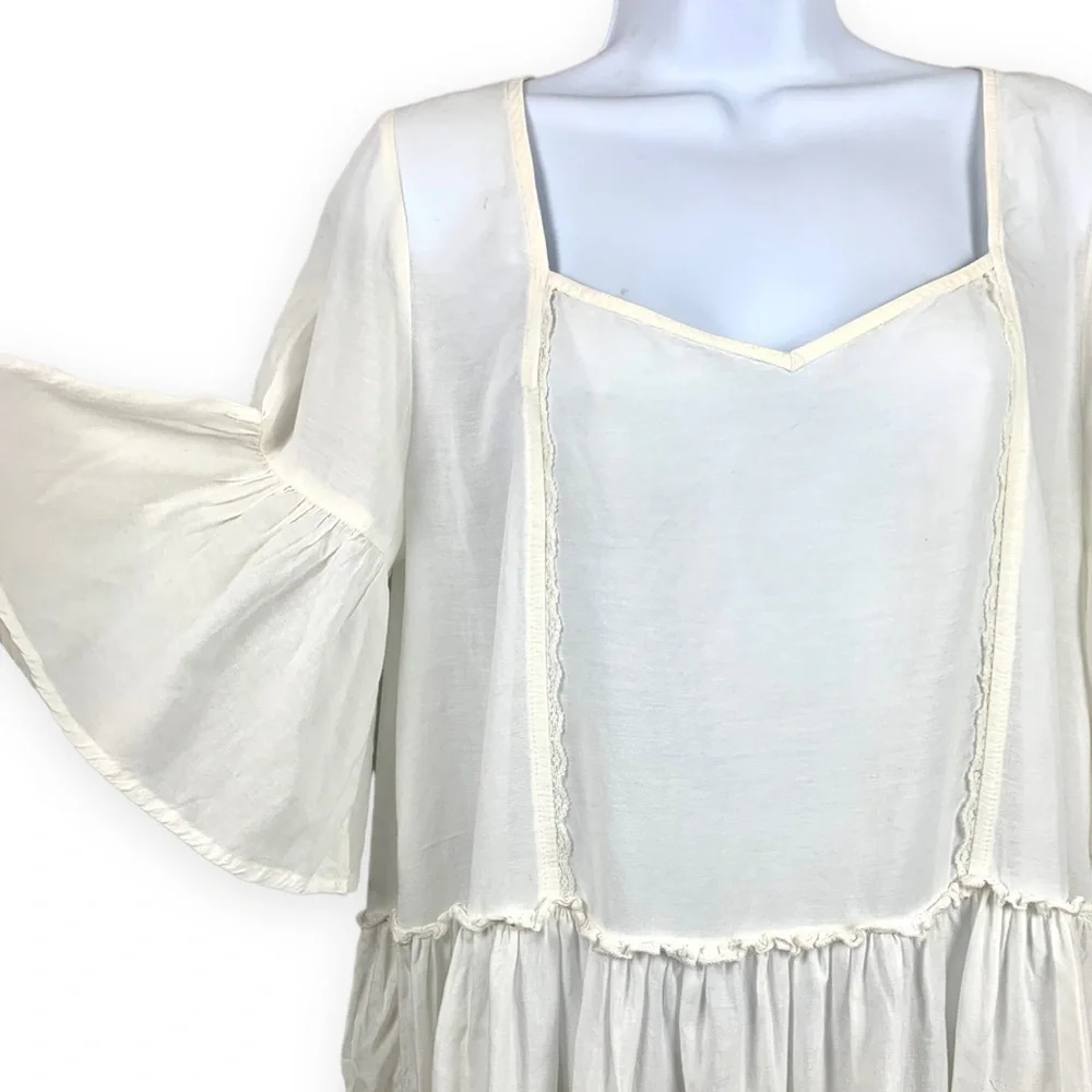 Free People Flowy Peplum White Blouse Top Size Medium